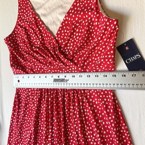 Chaps Women Midi Dress M Red Polka Dot Fit & Flare Sleeveless V-neck - Picture 6 of 10